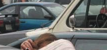 Drunk Chick Falls Asleep on Car